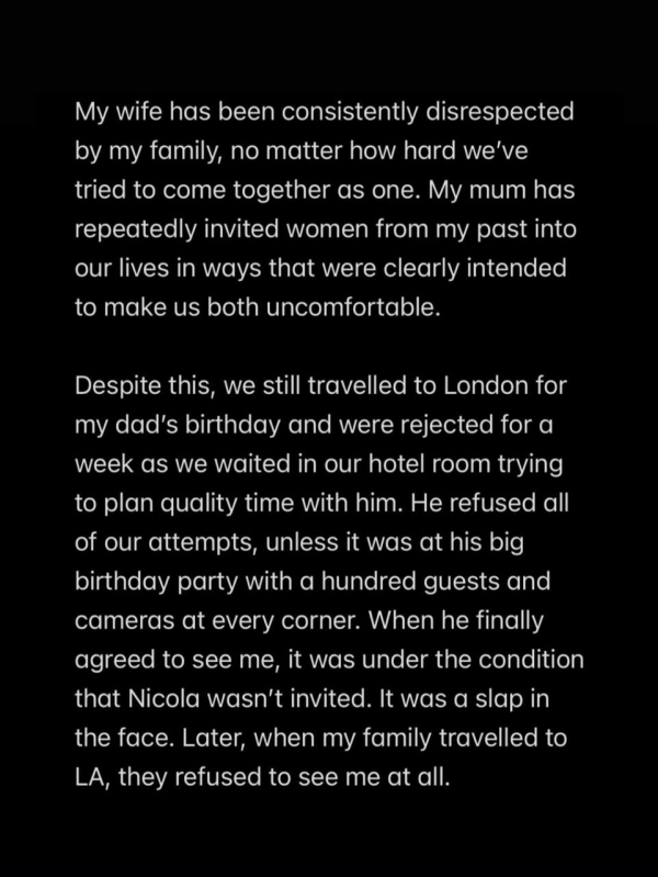 Бруклин Бекхэм впервые прокомментировал конфликт с родителями