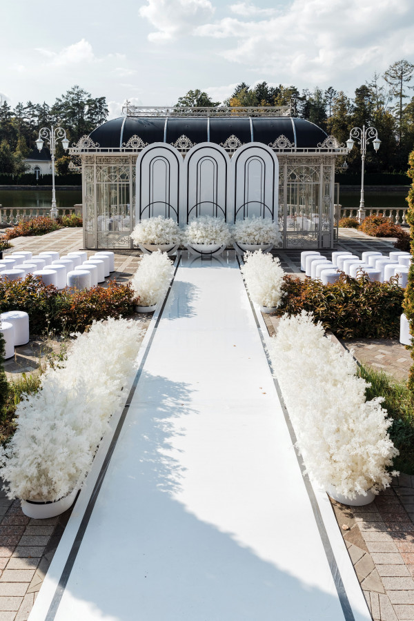 Черно-белая свадьба под сказочными деревьями