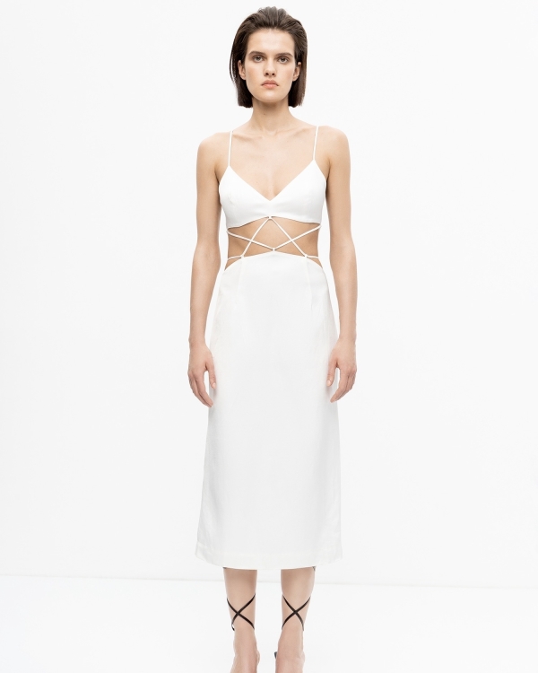 Белые платья из хлопка и льна для